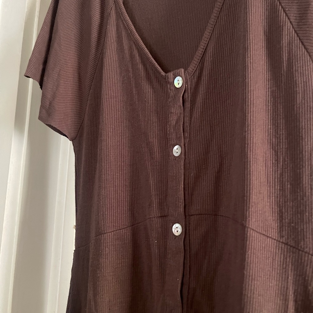 Joyfolie Brown V-Neck Buttoned Long Dress XS/S - Picture 2 of 5